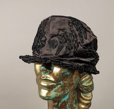 ANTIQUE FLAPPER 1920 S BLACK BROWN SILK HAT W EMBROIDERED DETAIL