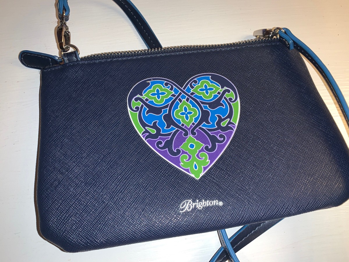 BRIGHTON Navy Blue Heart Design Mini Crossbody Purse Bag EUC UK