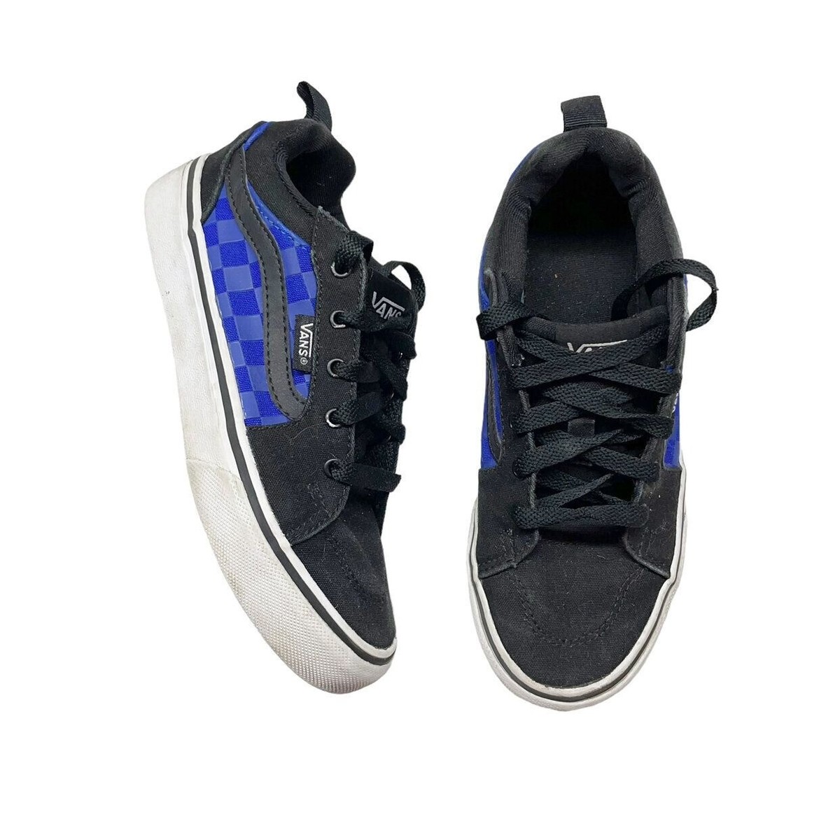 Vans Filmore Kids size Skate Shoes Blue Checkered Black Canvas Casual  Lace Up