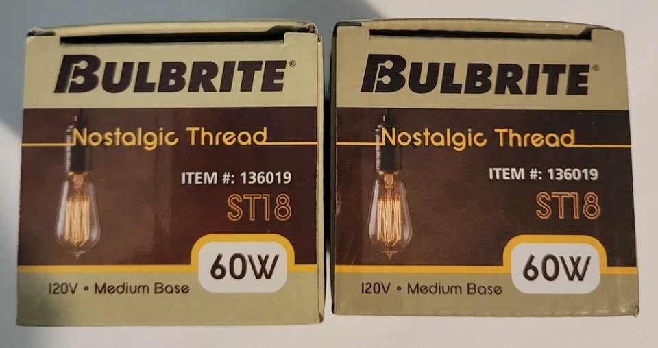 2 Pack Edison Light Bulb 60W BULBRITE 136019 Nostalgic Thread Vintage Bulbs New - Image 4 of 4