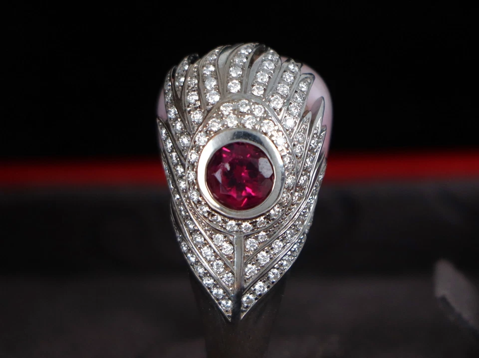 Anillo Carrera Y Carrera Oro Blanco 18k Pavé Diamante Rosa Piel de Ángel Coral Pavo Real Foto 4 de 4