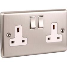 Brushed Stainless Steel Brushed Chrome Sockets and Switched USB White Insert