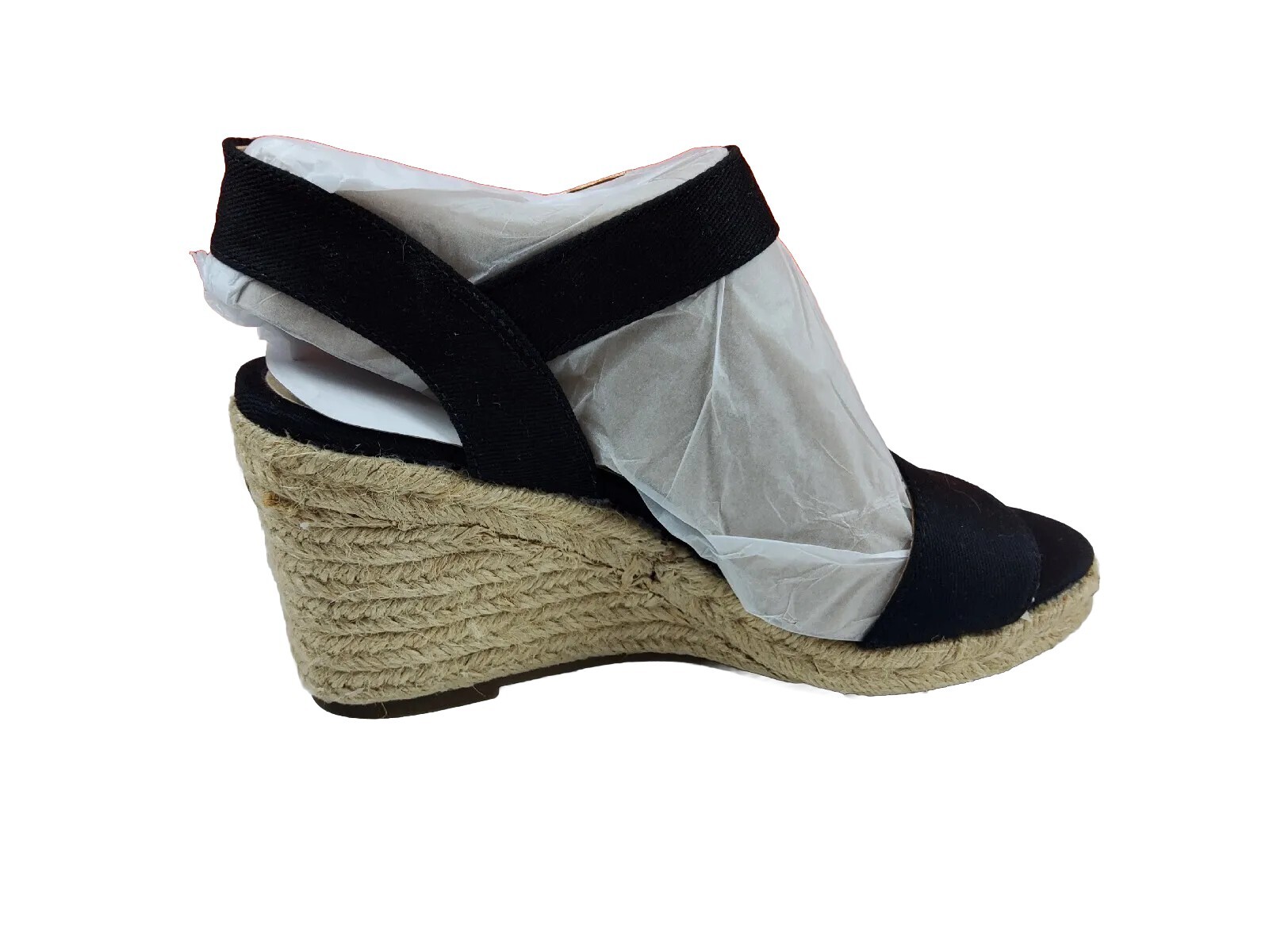 LOTTO Style & Co sandalo donna zeppa tacco cinturino alla caviglia punta tonda nero rafia 7 5 (#625