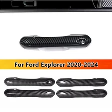 Carbon Fiber Look Exterior Door Handle Cover Trim For Ford Explorer 2020-2024