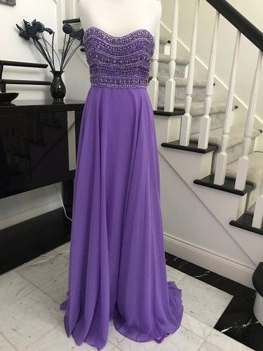 Strapless Beaded Purple Long Prom Dress 