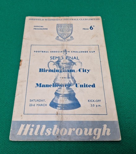 Oryginalny 23/3/1957 Birmingham City V Man Utd Puchar Anglii Półfinałowy program piłkarski - Zdjęcie 1 z 7