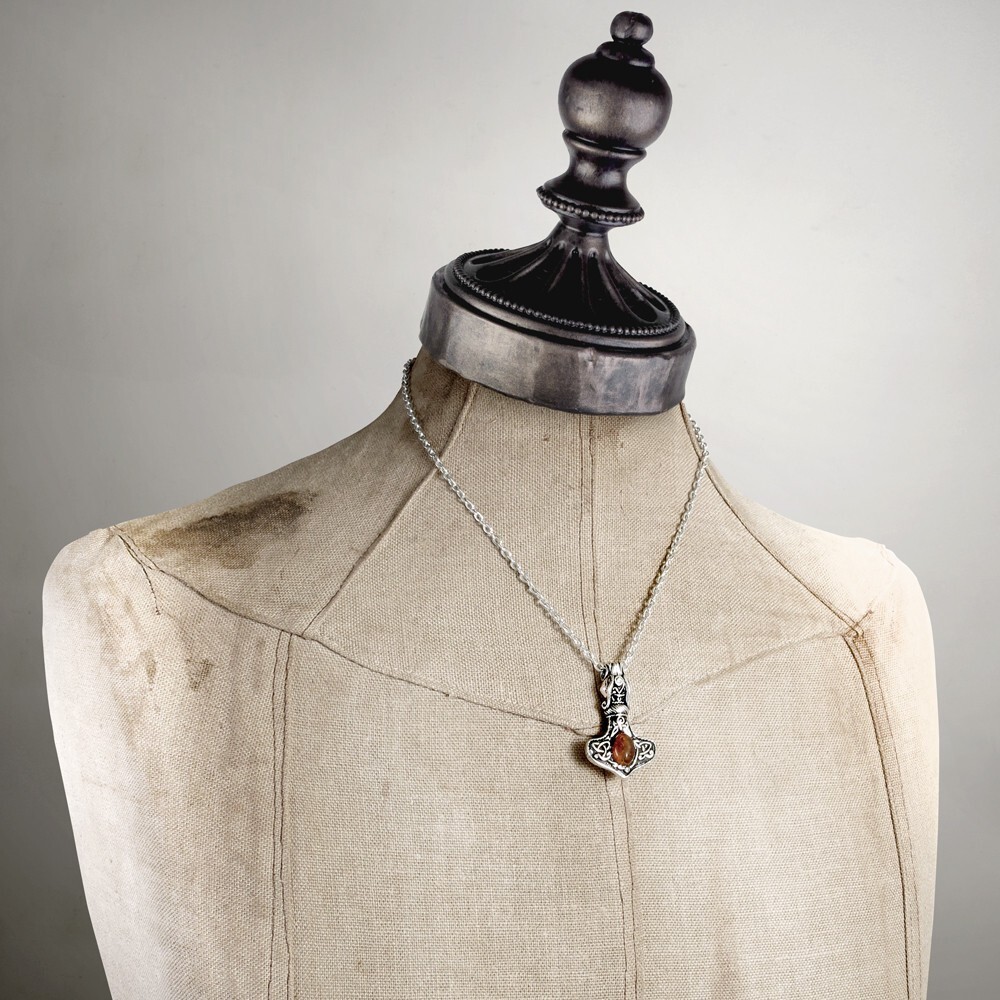Alchemy Gothic Amber Dragon Thorhammer Pendant Necklace Pewter 