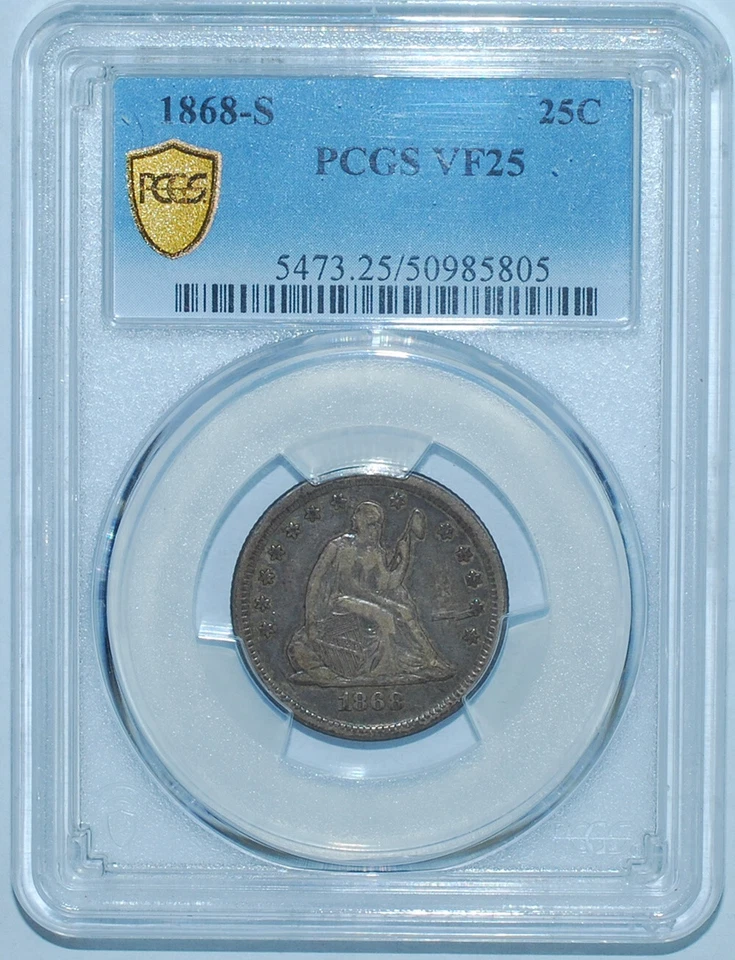 1868 S PCGS VF25 Seated Liberty Quarter - Image 2 of 3