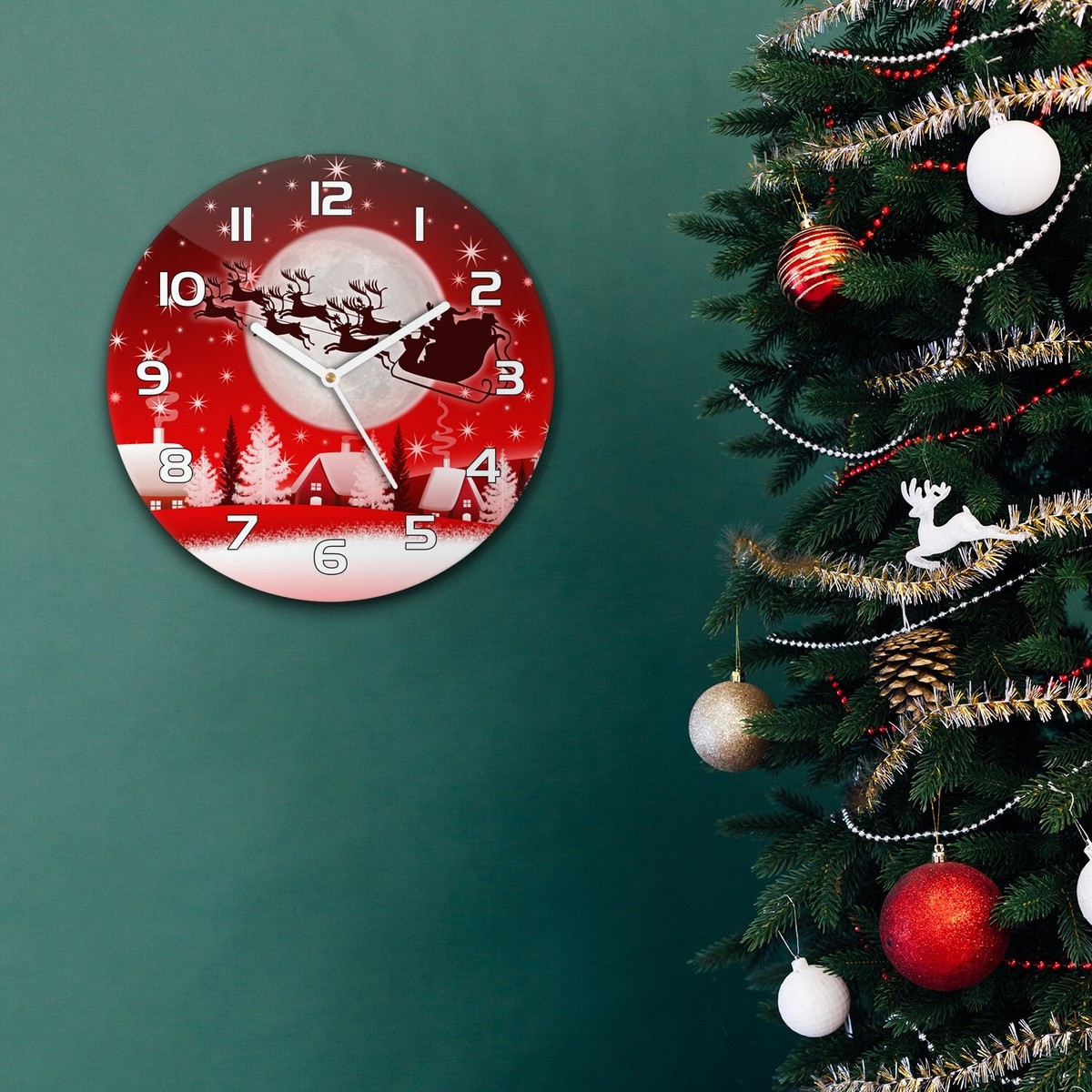 Christmas decoration glass wall clock fi 30 red sleigh village