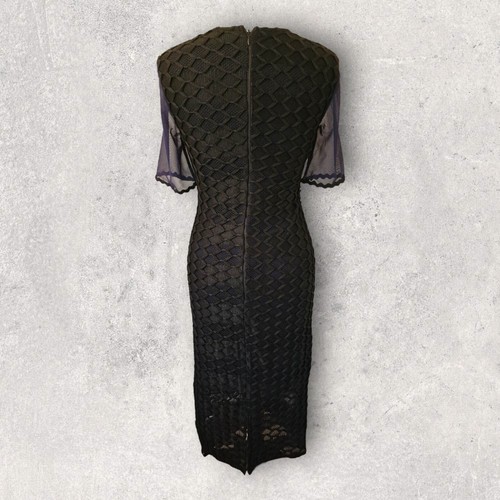 Topshop Damen marineblau durchsichtig Netz & schwarz Häkelspitze Bleistiftkleid UK 10 - Bild 6 von 7