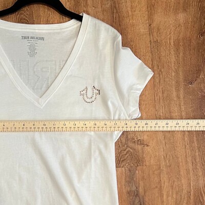 TRUE RELIGION ラインストーン　　希少 NWT TRUE RELIGION CRYSTAL TRUE RLGN Print VneckcTEE