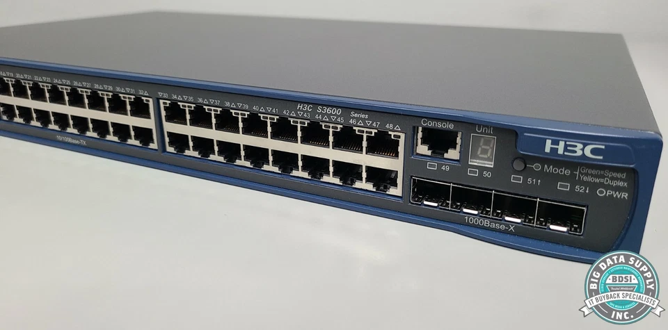 H3C S3600-52P-SI Ethernet Switch 48-Port 10/100BASE-TX 1000BASE-X 4GB SFP Ports - Image 3 of 4