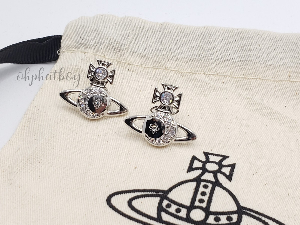 Vivienne Westwood Silver Nana Bas Orb Delicate pave Stud Earrings