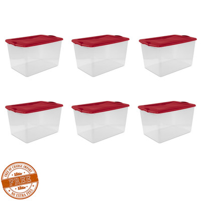 6 Pack Sterilite Large Latching Storage Bin, 66 Quart Clear Plastic Container