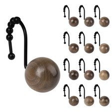 Boho Wood Beads Decorative Shower Curtain Hooks, Shower Curtain Rings with Ro...