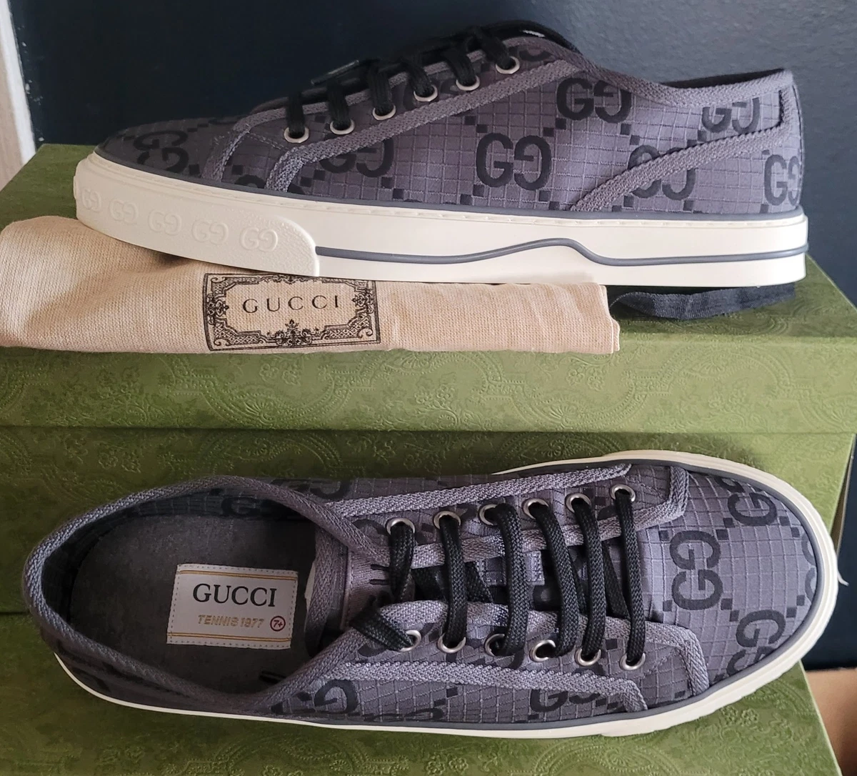 Gucci Tennis 1977 GG Monogram - Grey Black for sale | eBay