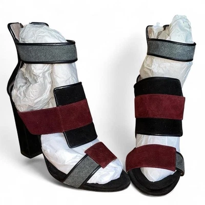 Leonard Paris Black and burgundy suede strappy sandals with 4.5" heel - Image 1 of 4