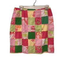 VTG Lilly Pulitzer Patchwork Skirt Sz 6 Pink Green Floral Preppy Cotton Y2K