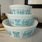Vintage Pyrex Amish Butter Print Blue Print Mixing Nesting Bowls 401 402 403