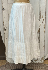 Antique Victorian Edwardian Cotton Petticoat Slip Skirt Ruffle Hem 27" Waist EUC