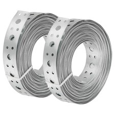 2 Pcs 1 Inch x 33 ft 0.6mm Thickness Galvanized Pipe Strap, Silver Tone