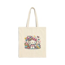 Hello Kitty Beach Scene Tote Bag  Cute Kitty Summer Illustration