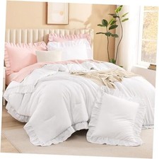White Ruffle Comforter King Size, 3 Pieces Women King 104"x90" 03 - White