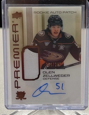2024-25 UD PREMIER OLEN ZELLWEGER ACETATE ROOKIE AUTO PATCH BRONZE MEM 013/249