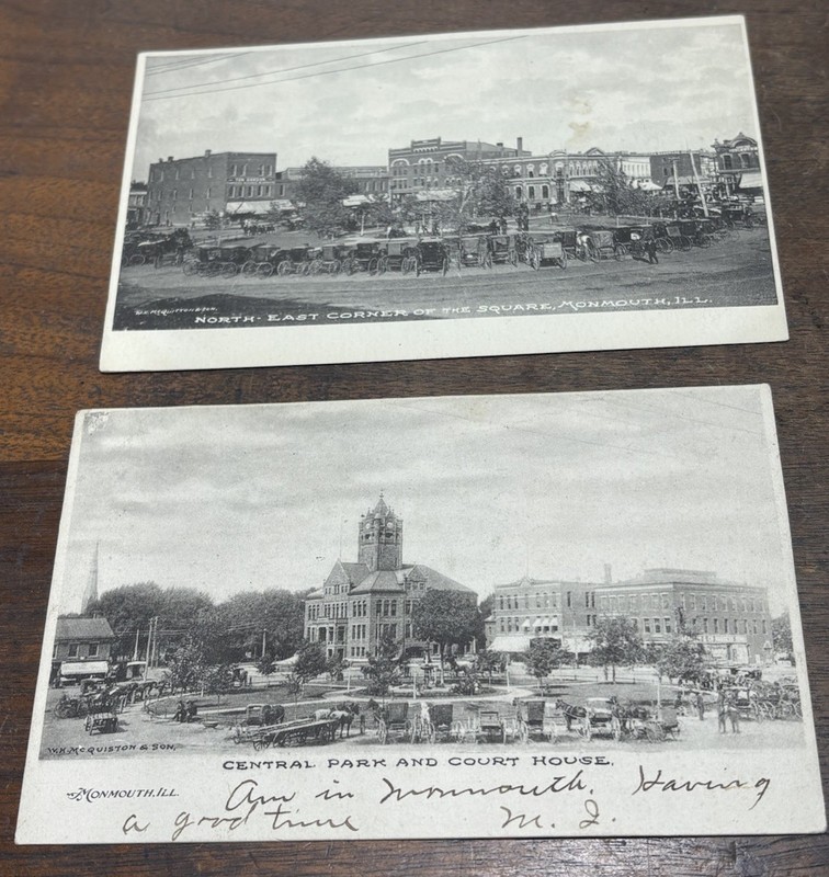 Antique Picture Postcard Lot of 2 1907 The Square At Monmouth, Illinois