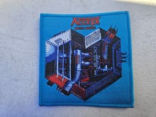 ACCEPT, METAL HEART, SEW ON BLUE BORDER WOVEN PATCH