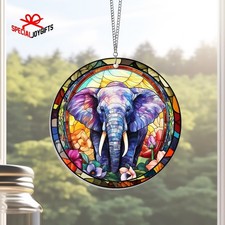 Elephant Stained Glass Suncatcher, Animal Ornament, Elephant Lover Gift