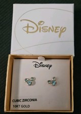 Disney Mickey Mouse 10kt Gold Earrings Blue Cubic Zirconia December Birthstone