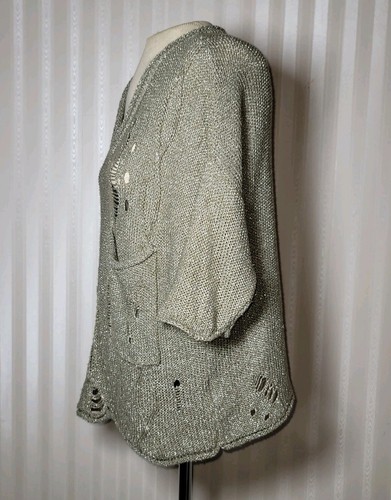 Willow & Clay Sz M Metallic Open Knit Sweater Artsy Oversized Forest Fairy Boho - Picture 3 of 8