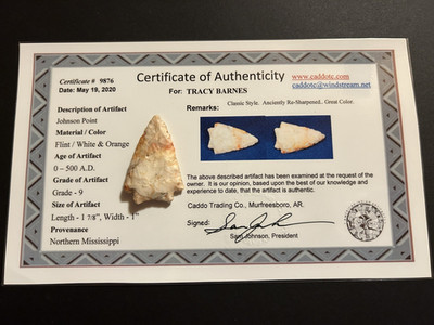 Johnson Point Grade 9 with COA,  Northern Miss. Orange/White Flint Material 