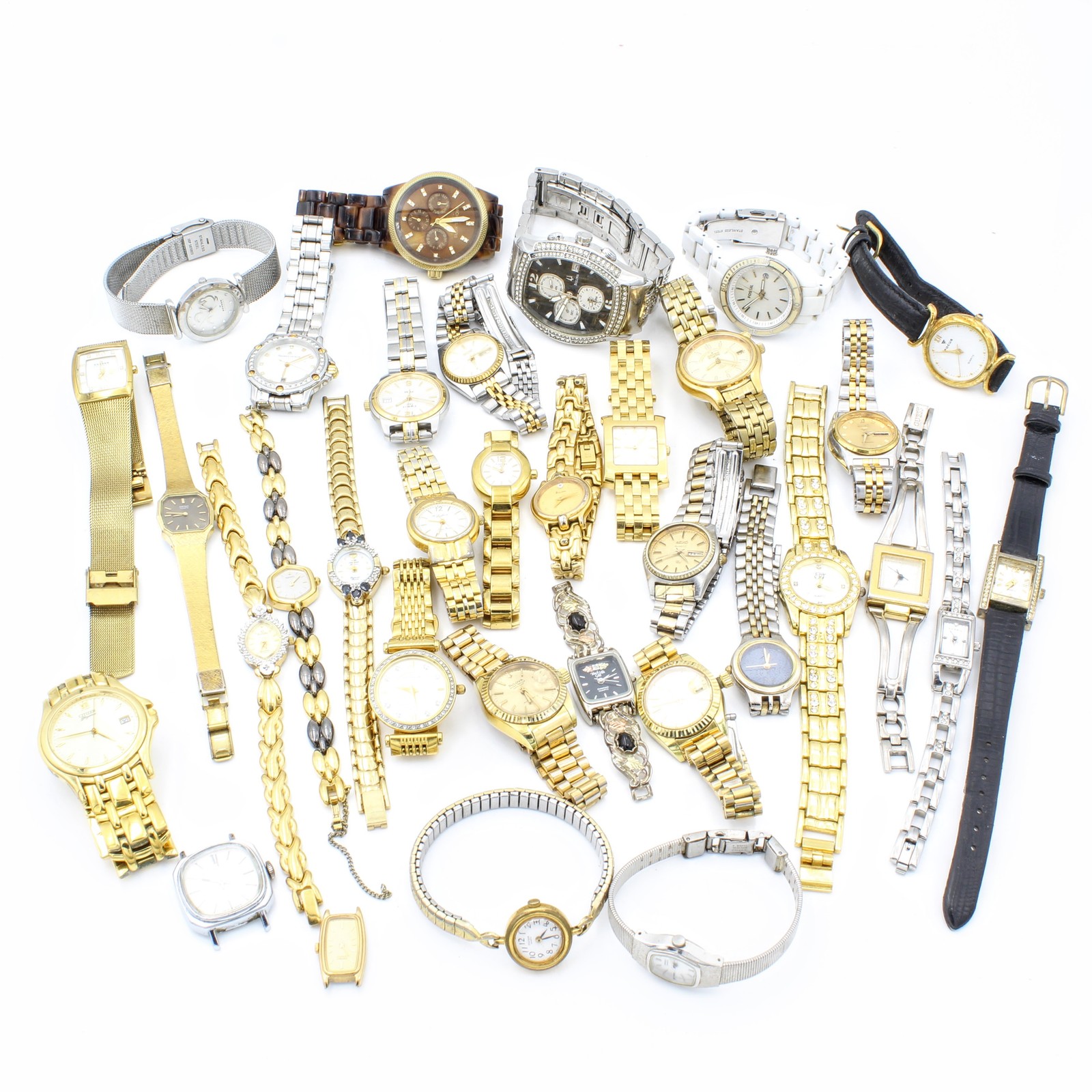 #WB4129-5 Lot Seiko Ladies Brands 34 Mixed Wrist Watches Heads Elgin of &amp; Bulova - vintagewatches.pk
