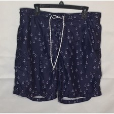 Goodfellow Co Mens Navy Blue Anchor Print Swim Trunks Board Shorts Large L