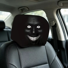 2Pcs Horror Face Print Car Headrest Covers Elastic Washable Interior Decor