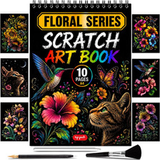 Scratch Art for Adults - Floral Series, 10 Rainbow Art and Crafts for Adults