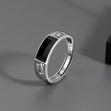925 Sterling Silver Men's Ring High Quality Luxury black Gem For Men Wedding