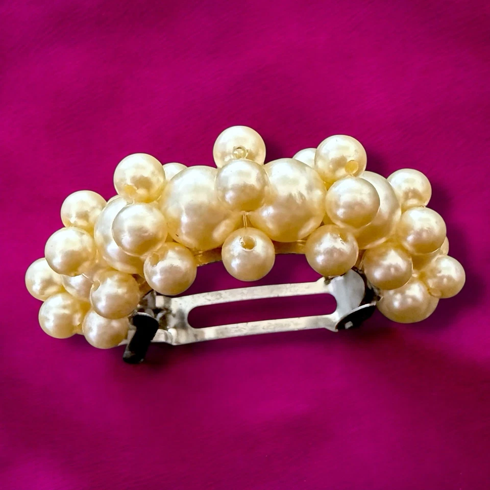 Pearl Cluster Hair Clip Barrette Silver Tone Mid Century Vintage Accessory - Image 3 of 4
