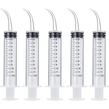 Dental Irrigation Syringe 5 Pack with Curved Tip and Measurement Scale for Oral