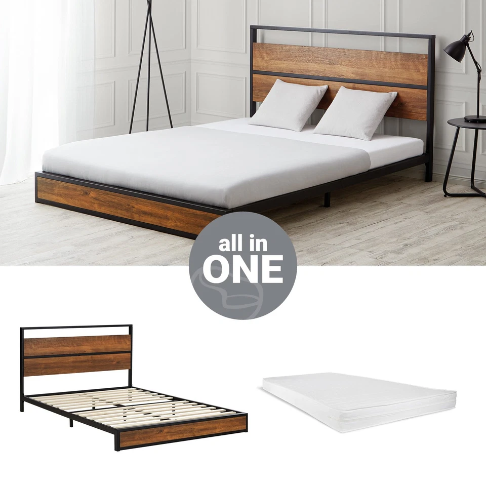 Metallbett 140x200 Lattenrost Matratze Schwarz Doppelbett Bett Holz Homestyle4u - Bild 1 von 4