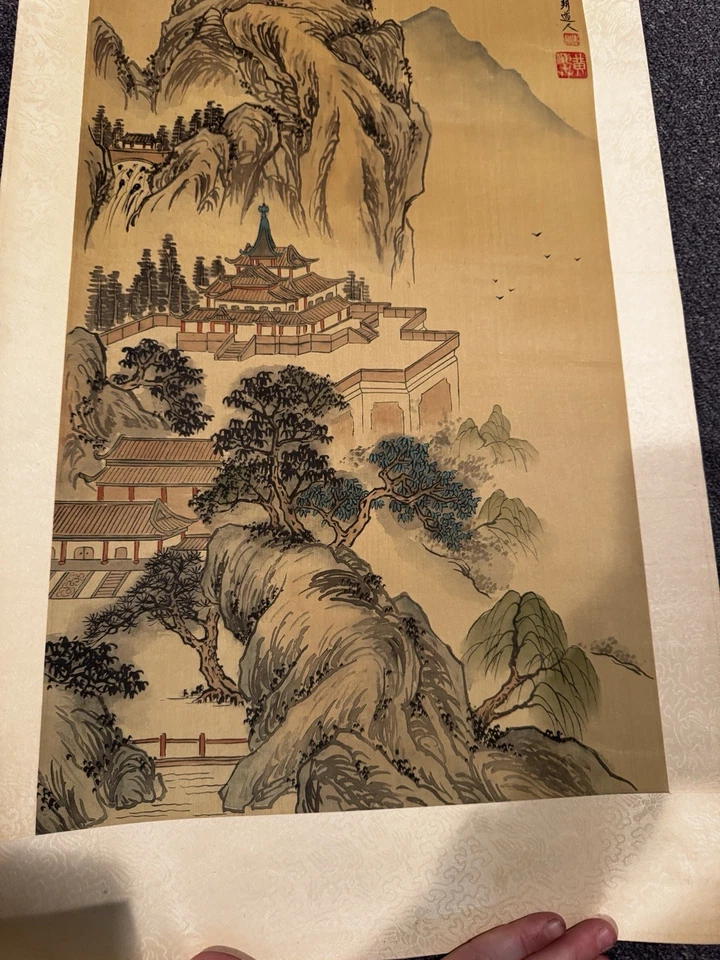 Póster pergamino colgante E4 pintura japonesa cuadro antiguo árboles montañas Foto 3 de 4