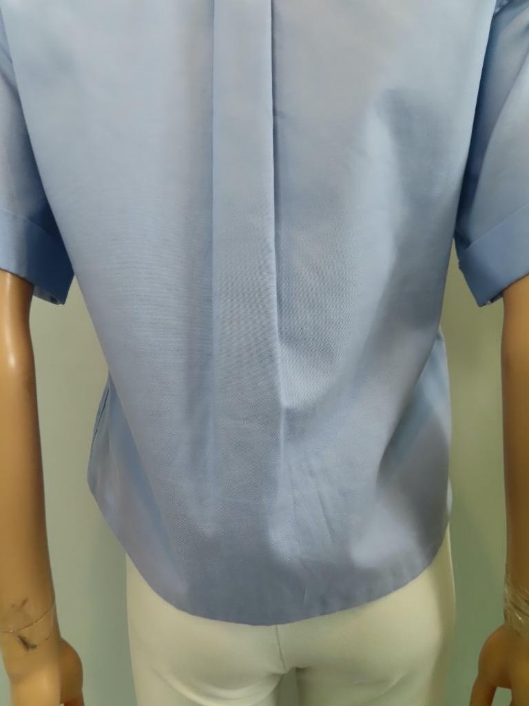 Prada blue short sleeve boxy cropped collared shirt w/ embroidered