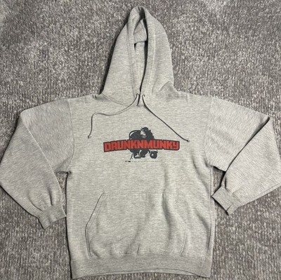 Drunknmunky Hoodie Mens S Grey Graphic Pullover Streetwear Skate y2k VTG USA