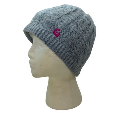 Retro GRAVIS Cable Knit Wool Beanie Hat, Fleece Lined, Blue, Made in Canada