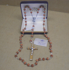 Vintage italy Large Carved Wooden Rosary Beads Catholic Cross