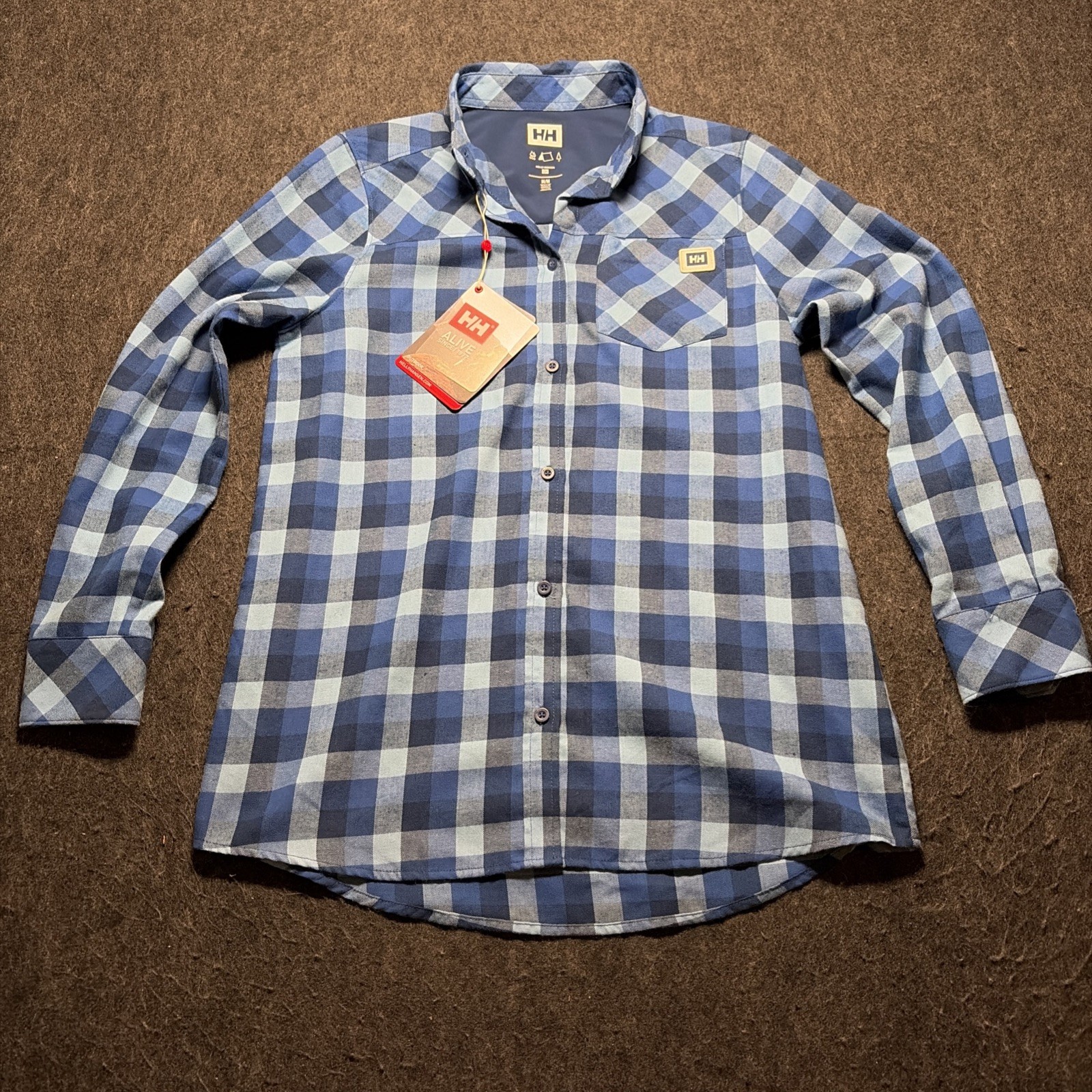 Camisa Helly Hansen Lokka Franela Abotonada Hombres Talla M Azul A Cuadros Exterior Ajustada $75