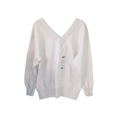 NIKE Sportswear Sweatshirt Woman S Ivory Phoenix Fleece V-Neck/Back Oversized 