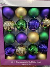10FT Mardi Gras Bead Garland Decorations Purple Green Gold Ball Garland